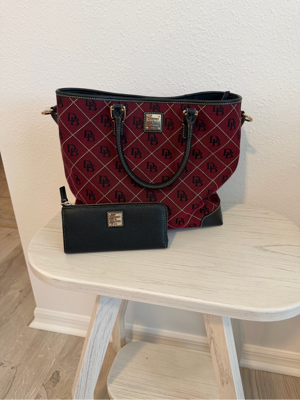 Dooney & Bourke Red and Black Logo Tote with Black Zip Wallet